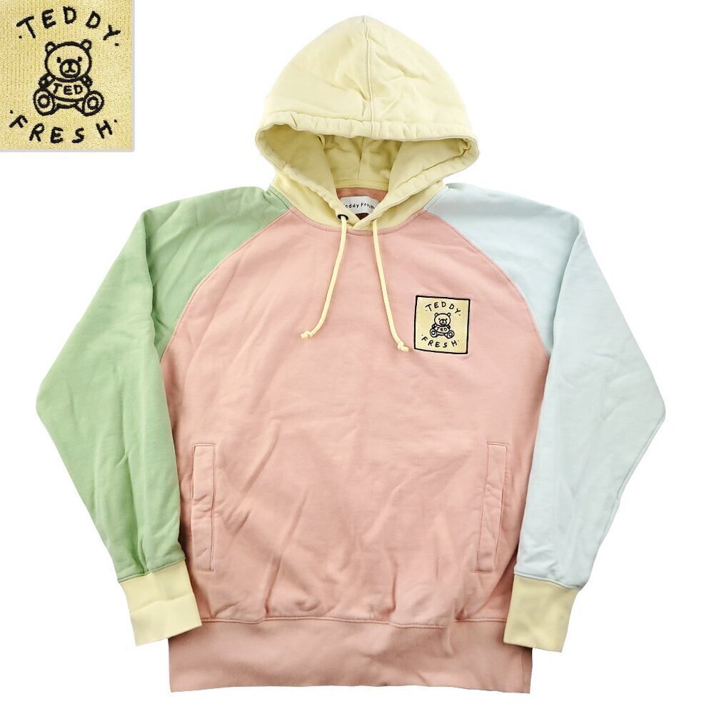 Teddy Fresh Hoodie Pastel Colorblock Pullover Embroidered Logo Medium